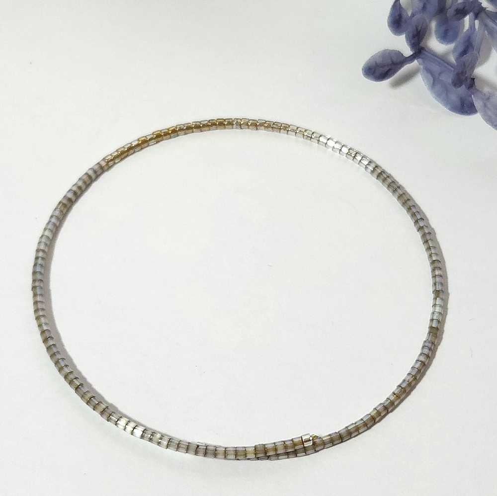 Handmade Silk Satin Shell Miyuki Delica Beaded Wrap Around Bracelet Dainty